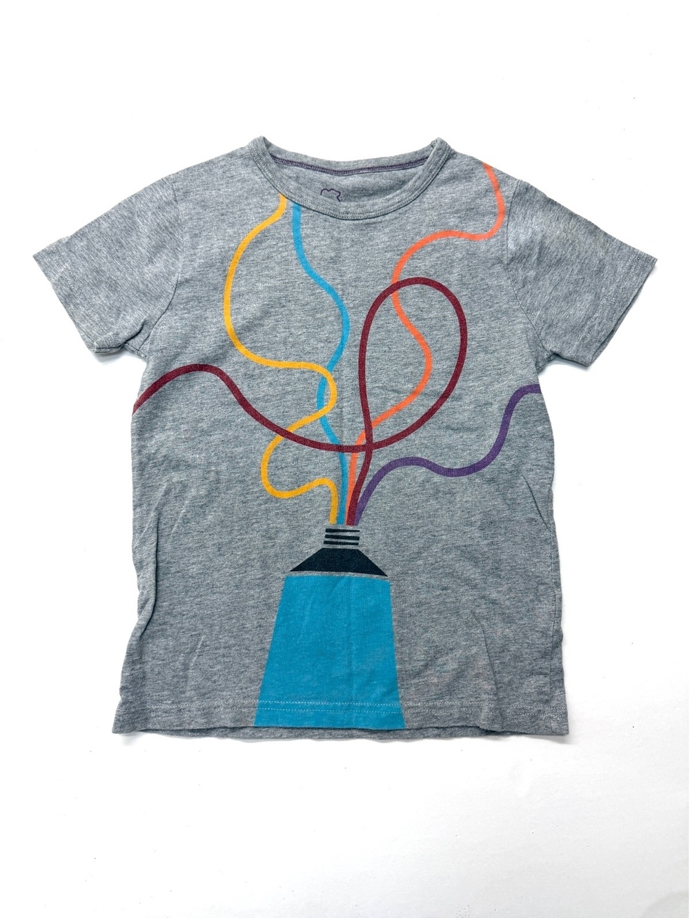 Mini Boden Gray Short Sleeve Rainbow Paint Graphic Cotton T Shirt Tee 5-6 Years